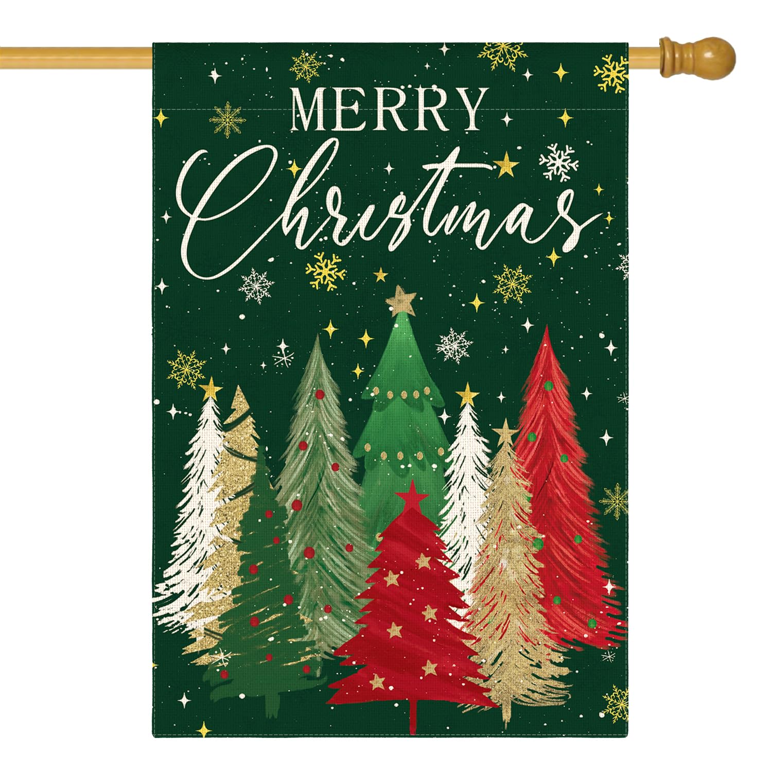 AVOIN colorlife Merry Christmas Garden Flag 12x18 Inch Double Sided Outside, Christmas Tree Snowflake Winter Holiday Yard Outdoor Decorative Flag Green